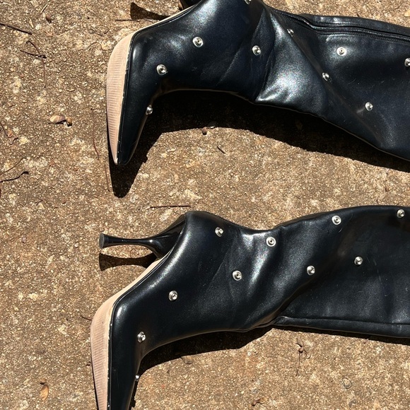 Black Studded Knee-High Boots - like new. 7 - Picture 3 of 7